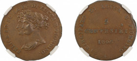 Italy, Italian States 1806, 5 Centesimi, Lucca & Piombino. Graded AU 58 Brown by NGC. KM 22