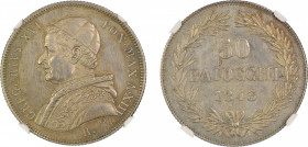 Italy, Papal States 1843R XIII, 50 Baiocchi. Graded MS 63 by NGC - the highest graded.KM 1323