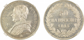 Italy, Papal States 1845R XV, 50 Baiocchi. Graded MS 64 by NGC - Only one coin graded higher.KM 1357