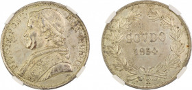 Italy, Papal States 1854R IX, Scudo. Graded MS 62 by NGC - Four coins graded higher.KM 1336.2