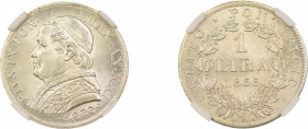 Italy, Papal States 1866R XXI, Lira. Graded MS 64 by NGC. KM 1378
