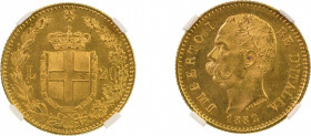 Italy 1882 R (Au) 20 Lire, graded MS 65 by NGC
KM-21
0.1867 oz net