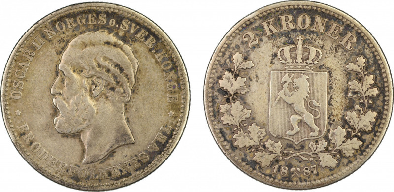Norway 1887, 2 Kroner, in VG-F condition
KM-359