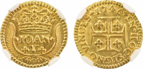 Portugal 1746, 400 Reis Gold. Graded MS 64 by NGC. - the highest graded.KM-2011.07 grams/ .0316 Oz net