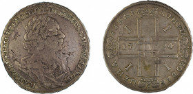 Russia 1724, Rouble , in Fine condition, some planchet defects on the obverseKM 166.2