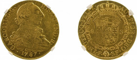 Colombia 1787P SF (Au), 8 Escudos, Charles III, graded AU 58 by NGC
KM-50.2a 
0.7614 oz net