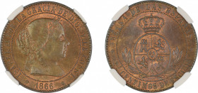 Spain 1866, 2.5 Centimos, Barcelona. Graded MS 65 Brown by NGC. - the highest graded.