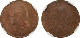 Argentina 1892, 2 Centavos. Graded MS 66 Brown by NGC - the highest graded.KM-33