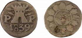 Argentina 1839 PP, 1/4 Real, Cordoba mint, in Fine ConditionKM-2.2