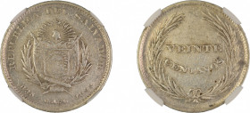 El Salvador 1892CAM, 20 Centavos. Graded AU 53 by NGC KM-111