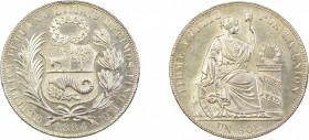 Peru 1884, 1 Sol , No extra initialsKM 196.21