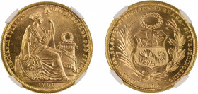 Peru 1966 (Au), 50 Soles, Seated Liberty, Graded MS 65 by NGC
KM-230
0.6772 oz net