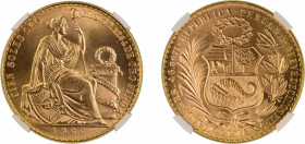 Peru 1966 (Au), 100 Soles, Seated Liberty, Graded MS 66 by NGC
KM-231
1.3543 oz net
