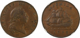 Bermuda 1793, 1 Penny. Graded AU 55 Brown by NGC. KM-5