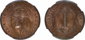 British Honduras 1939 Cu 1 Cent, George VI, NGC Graded MS 65 Brown, 
(KM: 21)