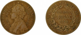 Martinque 1922, 1 Franc, in Good to Very Fine Condition
KM-41