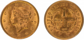 United States 1853 (Au), Gold Dollar, graded MS 64 by PCGS
KM-73
0.0484 oz