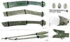 CHINA und Südostasien
China
Chou-Dynastie 1122-255 v. Chr
10 interessante frühe Geldformen in Bronze: 2 X Pfeilspitzengeld, 1 X Glockengeld, 3 X Am...