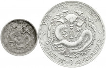 CHINA und Südostasien
China
Qing-Dynastie. Pu Yi (Xuan Tong), 1908-1911
2 Stück: 1/2 Dollar (1/2 Yuan) o.J. (1909) Provinz Yunnan. Hupeh 10 Cents K...