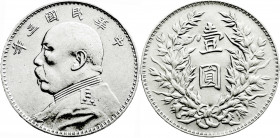 CHINA und Südostasien
China
Republik, 1912-1949
Dollar (Yuan) Jahr 3 = 1914. Präsident Yuan Shih-kai.
vorzüglich, gereinigt. Lin Gwo Ming 63. Yeom...