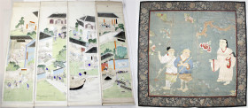 CHINA und Südostasien
China
Varia
5 Wandbilder: 4 Papierrollen mit kolorierten Darstellungen, 1 Seidenbild