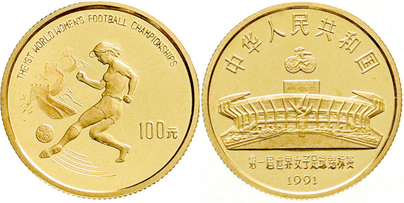 CHINA und Südostasien
China
Volksrepublik, seit 1949
100 Yuan GOLD 1991. Frau...