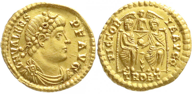 Römische Goldmünzen
Kaiserzeit
Valens, 364-378
Solidus 373/375, Trier. Drap.,...