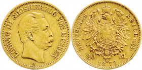 Reichsgoldmünzen
Hessen
Ludwig III., 1848-1877
20 Mark 1873 H. sehr schön. Jaeger 214. 