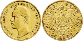 Reichsgoldmünzen
Hessen
Ernst Ludwig, 1892-1918
10 Mark 1893 A. gutes sehr schön. Jaeger 222. 