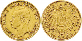 Reichsgoldmünzen
Hessen
Ernst Ludwig, 1892-1918
10 Mark 1898 A. gutes sehr schön. Jaeger 224. 