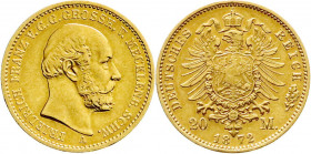 Reichsgoldmünzen
Mecklenburg/-Schwerin
Friedrich Franz II., 1842-1883
20 Mark 1872 A. vorzüglich. Jaeger 230. 