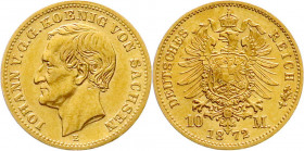 Reichsgoldmünzen
Sachsen
Johann, 1854-1873
10 Mark 1872 E. gutes vorzüglich. Jaeger 257. 