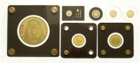 Lots von Goldmünzen und -medaillen
-1
7 moderne Goldmünzen/Goldmedaillen: Tschad 5000 Francs 2020 Löwe (0,14 g. Feingold), 3000 Francs 2019 Springbo...
