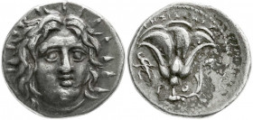 Altgriechische Münzen
Caria
Rhodos
Didrachme 250/230 v. Chr. Magistrat Agesidamos. Helioskopf im 3/4 Profil n.r./Rosenblüte, links Beizeichen Artem...