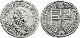 Römisch Deutsches Reich
Haus Habsburg
Erzherzog Maximilian, 1612-1618
Reichstaler 1618, Hall. Mit Punkten auf den I und CO in Klammern.
sehr schön...