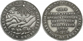 Altdeutsche Münzen und Medaillen
Anhalt-Bernburg-Schaumburg-Hoym
Karl Ludwig, 1772-1806
1/2 Ausbeutetaler 1774, Frankfurt am Main. Grube Holzappel....