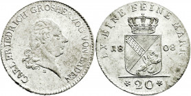 Altdeutsche Münzen und Medaillen
Baden-Durlach
Karl Friedrich, als Großherzog, 1806-1811
20 Kreuzer 1808. vorzüglich, leicht berieben und kl. Schrö...
