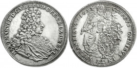 Altdeutsche Münzen und Medaillen
Bayern
Maximilian II. Emanuel, 1679-1726
Reichstaler 1694. Brustb. mit langer Perücke n.r./Madonna hinter Wappen....