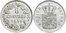 Altdeutsche Münzen und Medaillen
Bayern
Maximilian II. Joseph, 1848-1864
6 Kreuzer 1856. fast Stempelglanz, min. Randfehler. Jaeger 60. AKS 153. 