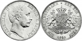 Altdeutsche Münzen und Medaillen
Bayern
Maximilian II. Joseph, 1848-1864
Vereinstaler 1864. fast Stempelglanz. Jaeger 94. Thun 98. AKS 149. 