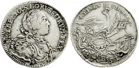 Altdeutsche Münzen und Medaillen
Brandenburg-Preußen
Friedrich II., 1740-1786
1/4 Taler 1751 B, Breslau.
sehr schön. Olding 32. 