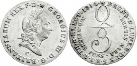 Altdeutsche Münzen und Medaillen
Braunschweig-Calenberg-Hannover
Georg III., 1760-1820
2/3 Taler 1814 C, Hannover. gutes sehr schön. Welter 2811. J...