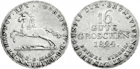 Altdeutsche Münzen und Medaillen
Braunschweig-Calenberg-Hannover
Georg IV., 1820-1830
16 Gute Groschen 1824. vorzüglich/Stempelglanz, kl. Schrötlin...