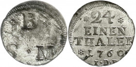Altdeutsche Münzen und Medaillen
Braunschweig-Wolfenbüttel
Karl I., 1735-1780
1/24 Taler 1760 IDB, B S M.
gutes vorzüglich, übl. Schrötlingsfehler...