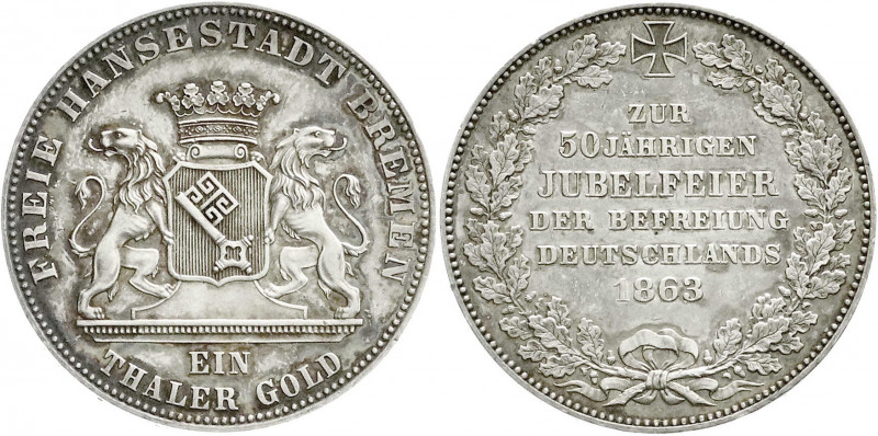Altdeutsche Münzen und Medaillen
Bremen-Stadt
Taler 1863. 50 Jahre Befreiung D...