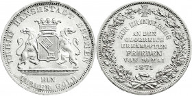 Altdeutsche Münzen und Medaillen
Bremen-Stadt
Taler 1871 B. Frieden vom 10. Mai 1871.
vorzüglich/Stempelglanz. Jaeger 28. Thun 127. AKS 17. 