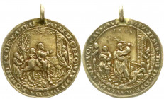 Altdeutsche Münzen und Medaillen
Erzgebirge
Tragbare, altvergoldete Silbergussmedaille 1538 von Hieronymus Magdeburger. Vertreibung der Wechsler. 34...