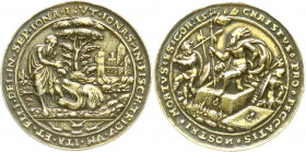 Altdeutsche Münzen und Medaillen
Erzgebirge
Vergoldete Silbergussmedaille o.J. (um 1565), von Nickel Milicz. Jonas und der Walfisch. 38 mm; 19,05 g....