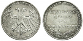 Altdeutsche Münzen und Medaillen
Frankfurt-Stadt
Gedenkdoppelgulden 1848. Erzherzog Johann von Österreich.
sehr schön/vorzüglich. Jaeger 46. Thun 1...