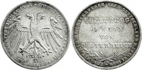 Altdeutsche Münzen und Medaillen
Frankfurt-Stadt
Gedenkdoppelgulden 1848. Erzherzog Johann von Österreich.
sehr schön/vorzüglich, kl. Kratzer, etwa...